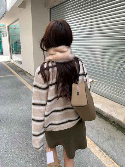 C79 / 軟糯感間條圓領針織外套(7%WOOL)