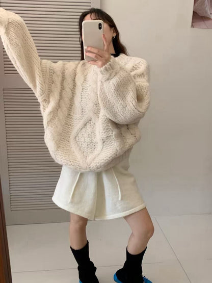 // 20%wool粗棒針麻花慵懶毛衣