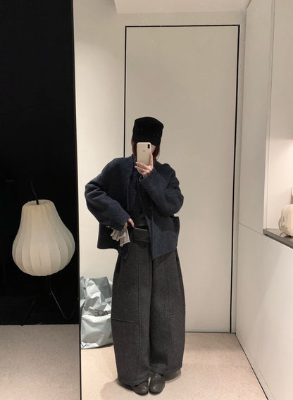 // 100%wool小立領double鈕扣手工外套