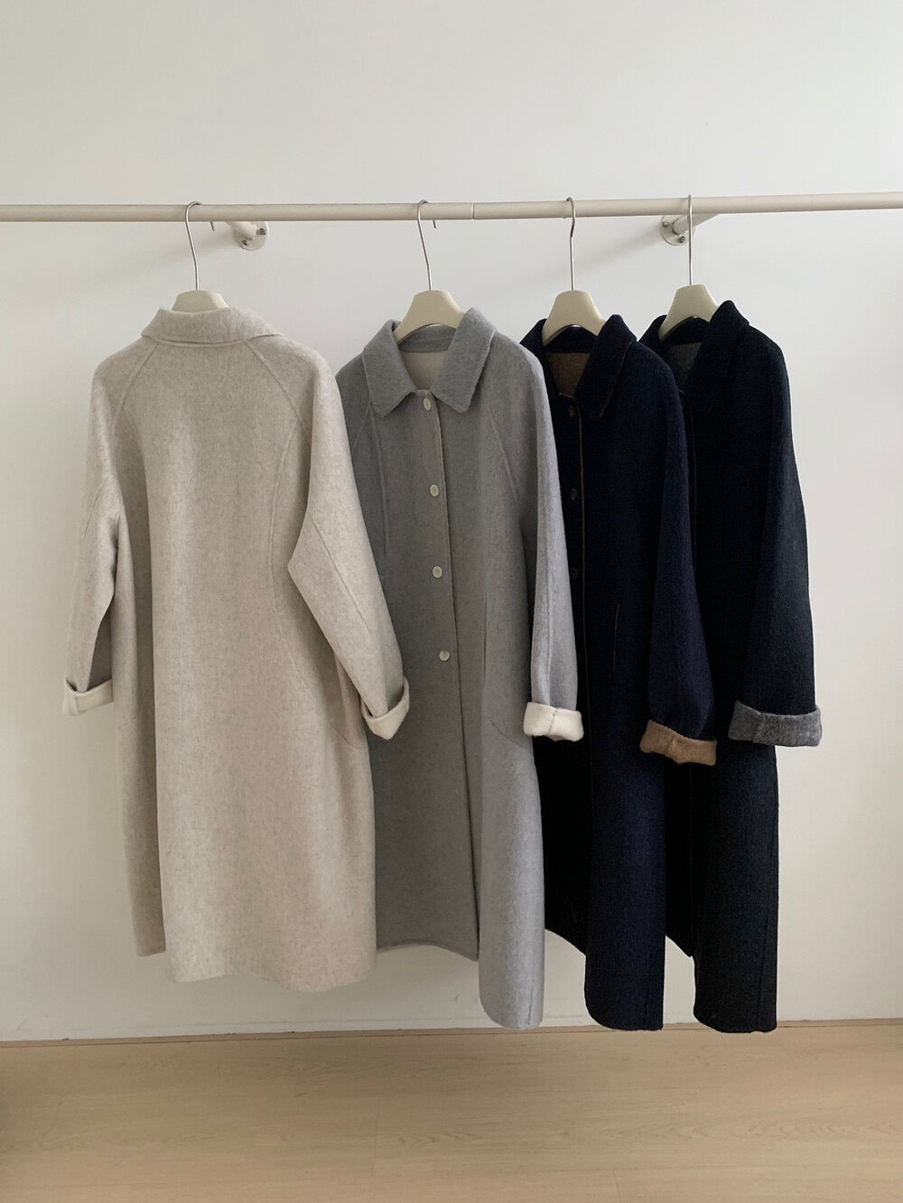 // 極簡高級感翻領100%wool雙面手工羊毛外套