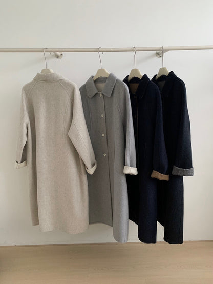 // 極簡高級感翻領100%wool雙面手工羊毛外套