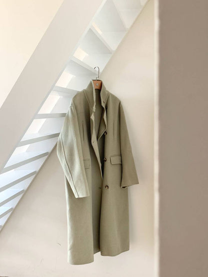 // 100%羊毛氣質可立領長款手工大衣