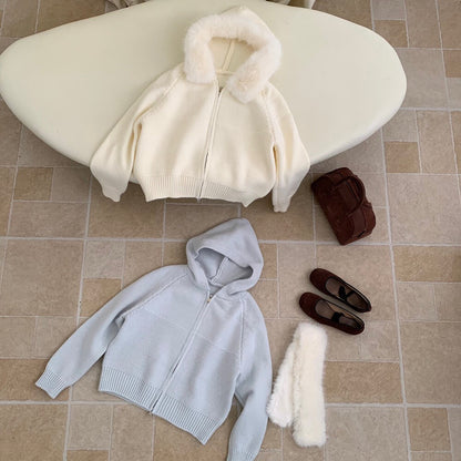 // 拼織紋可拆卸毛毛邊連帽CD