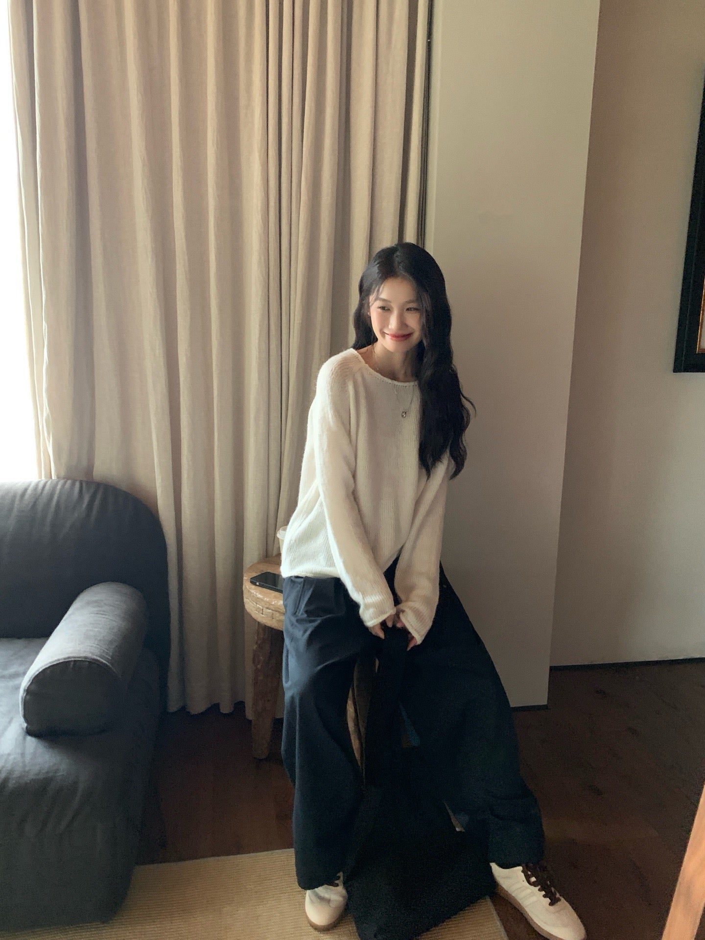 // 超美色系慵懶落肩針織上衣