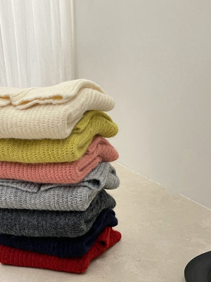 // 8%wool溫柔一字領鈕扣大翻領毛衣