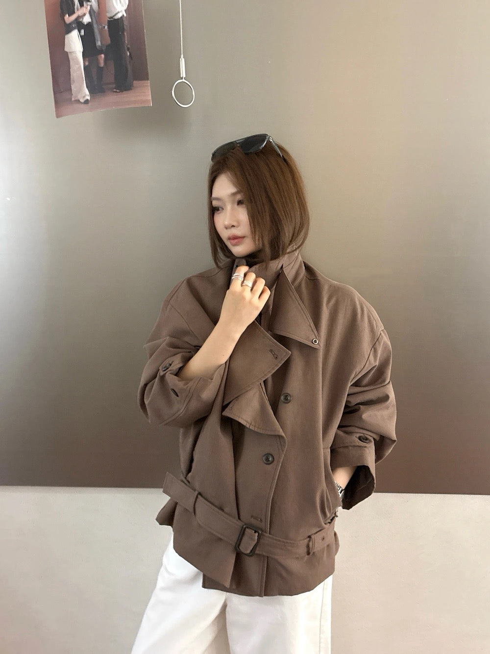 J52 / 帥氣可立領連腰帶修腰trench coat