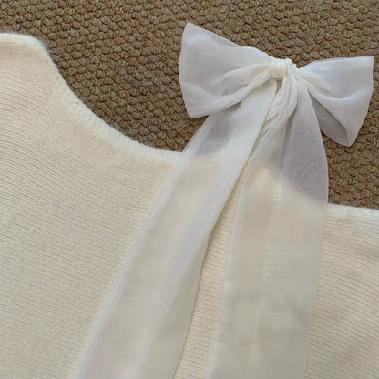 // 斜肩lace綁帶毛衣