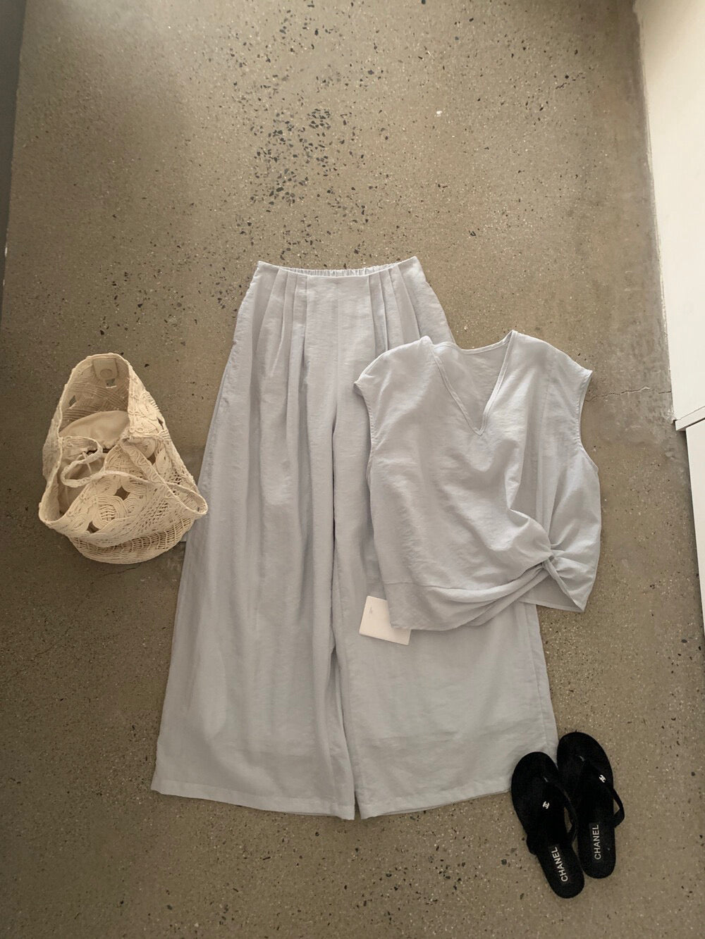 // lyocell扭結BL+垂感全長褲套裝(可分開單買)