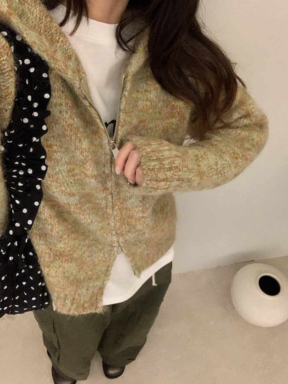 // 8%wool花線上下拉鍊連帽CD