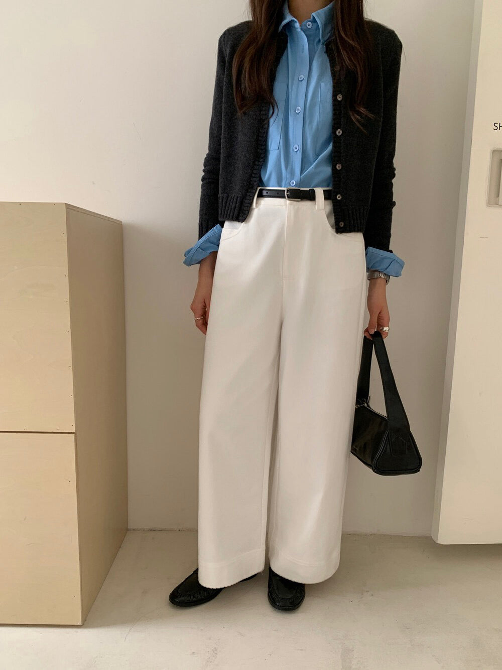 // 褲型超好簡約花邊直腳九分褲