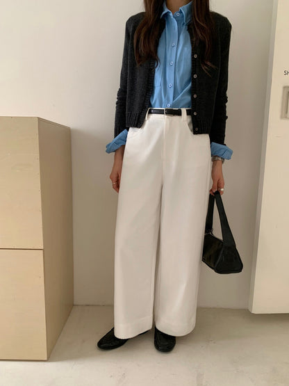 // 褲型超好簡約花邊直腳九分褲