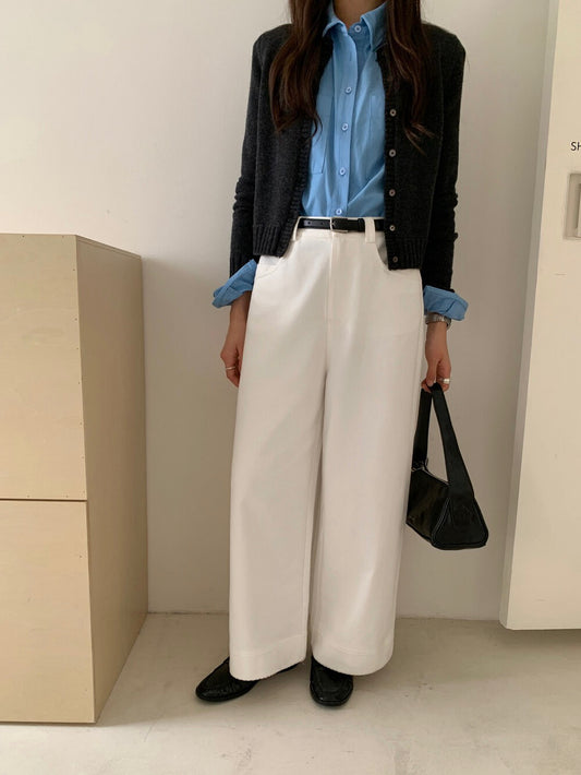 // 褲型超好簡約花邊直腳九分褲