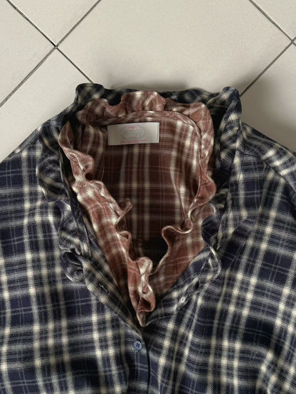 // 木耳邊可綁腰格紋BL