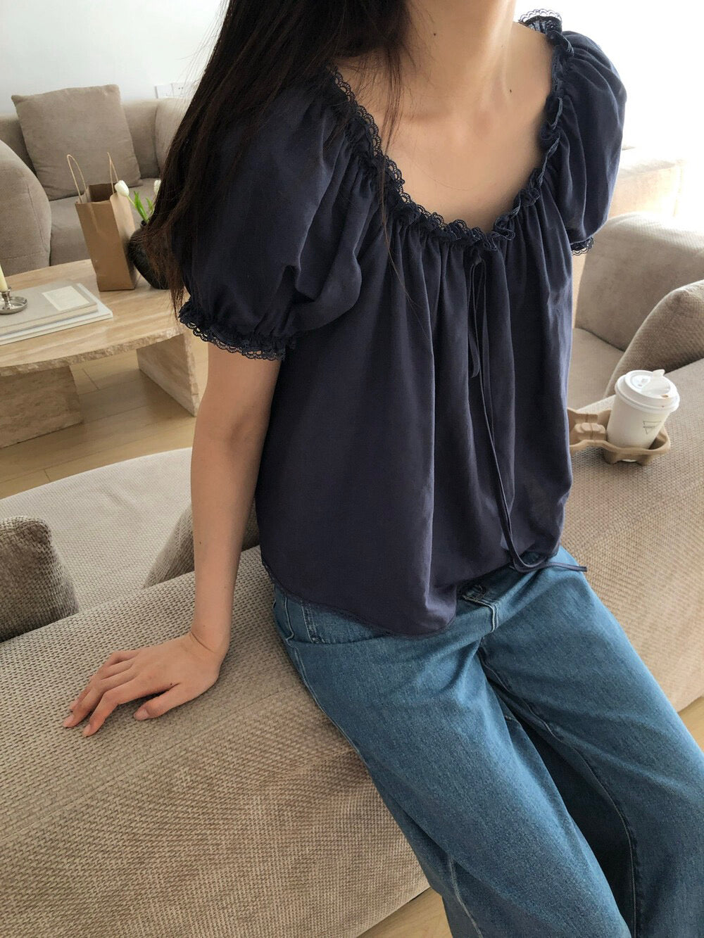 B04 / lace邊傘型衣擺綁帶棉麻娃娃BL