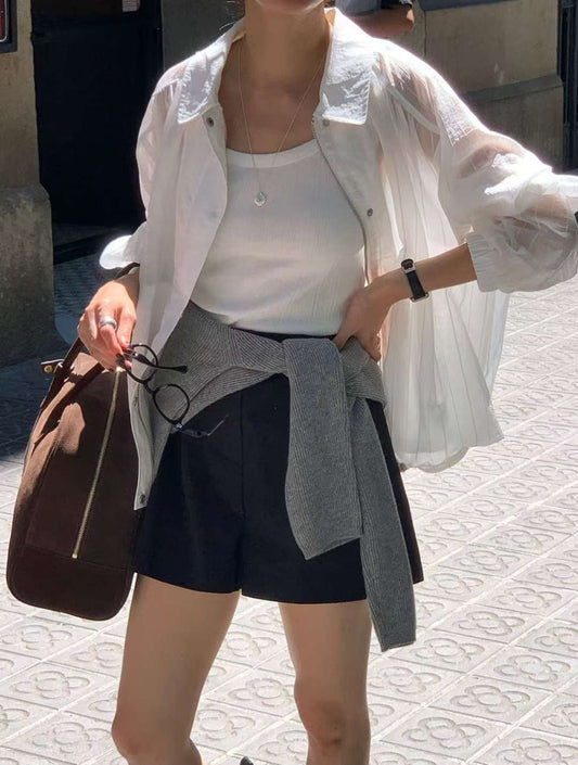 // 暗紋束腳尾透薄防曬外套