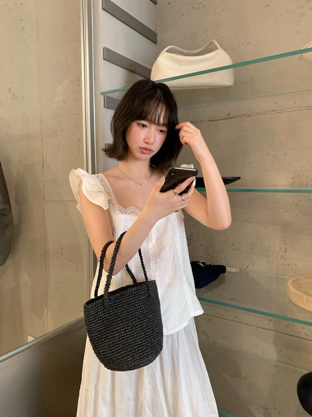 // 超美lace邊小飛袖麻質背心