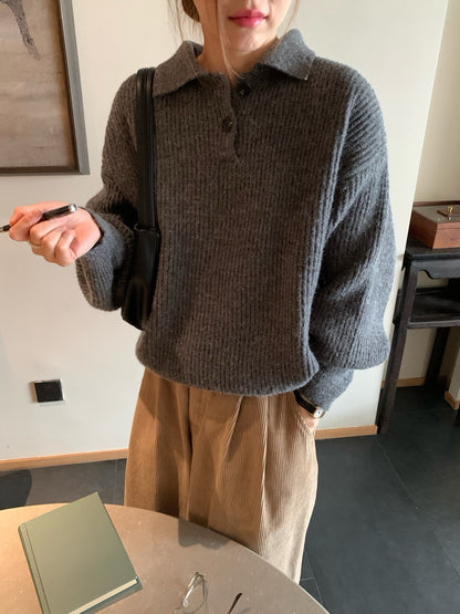 // 慵懶感直織紋軟糯翻領NT