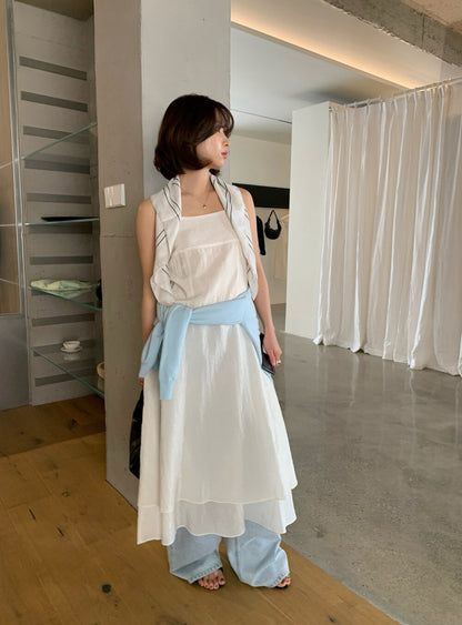 // 微光澤感雙層荷葉花邊腳吊帶OPS