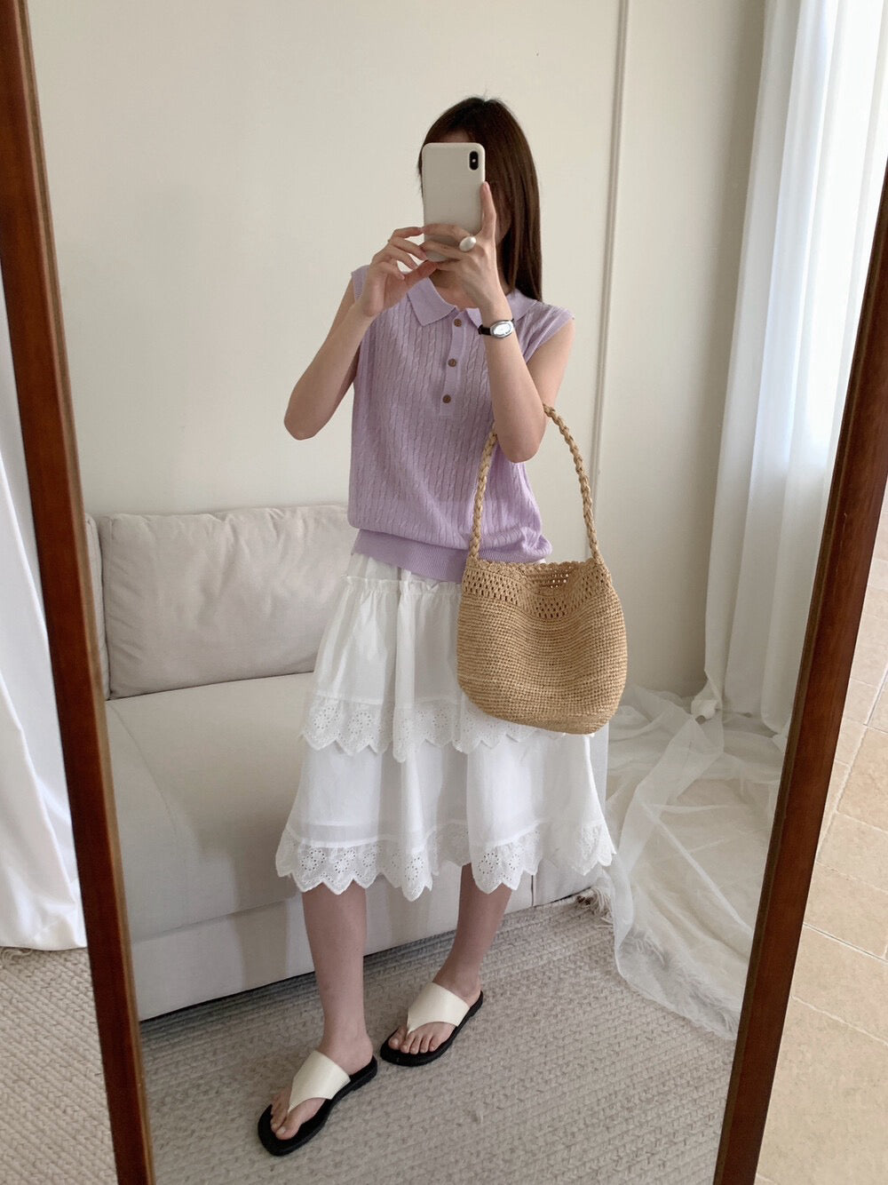 // 天絲麻透氣麻花polo背心針織