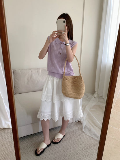 // 天絲麻透氣麻花polo背心針織