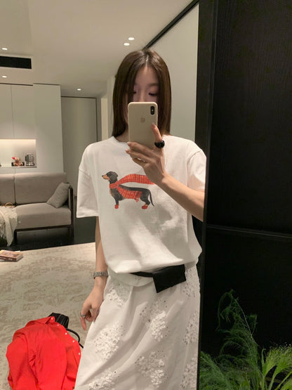 🐕‍🦺 ￼可愛頸巾小狗棉質TEE