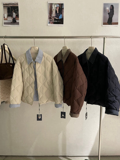 // 特別款菱格90%duck down拼接假兩件外套