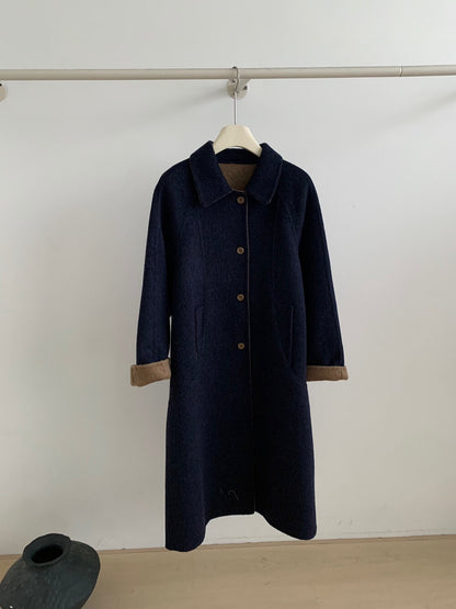 // 極簡高級感翻領100%wool雙面手工羊毛外套