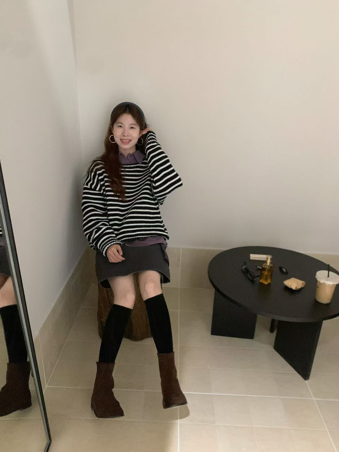 // 慵懶間條粗針毛衣