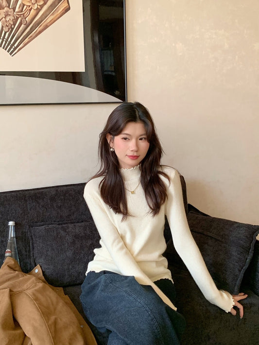 // 人手一件卷卷邊半領針織NT