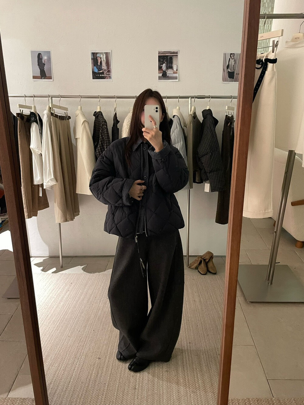 // 特別款菱格90%duck down拼接假兩件外套