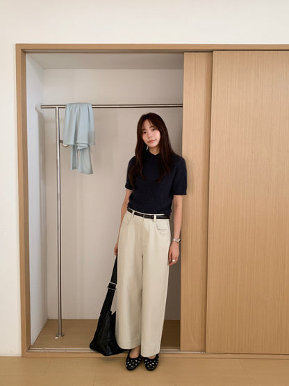 // 褲型超好簡約花邊直腳九分褲