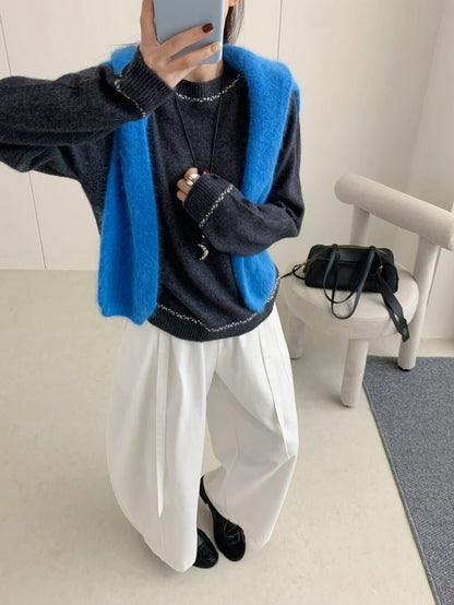 // 撞色穿插邊設計12%兔毛NT