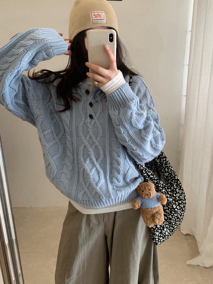 // 復古感重工麻花鈕扣翻領NT