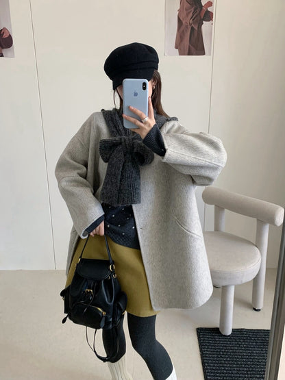 // 10%alpaca+90%wool簡約圓領手工外套(連頸巾)