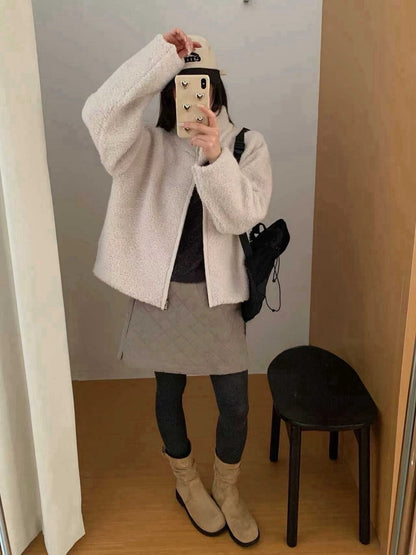 // 30%綿羊毛圈圈毛質感半領拉鍊CD