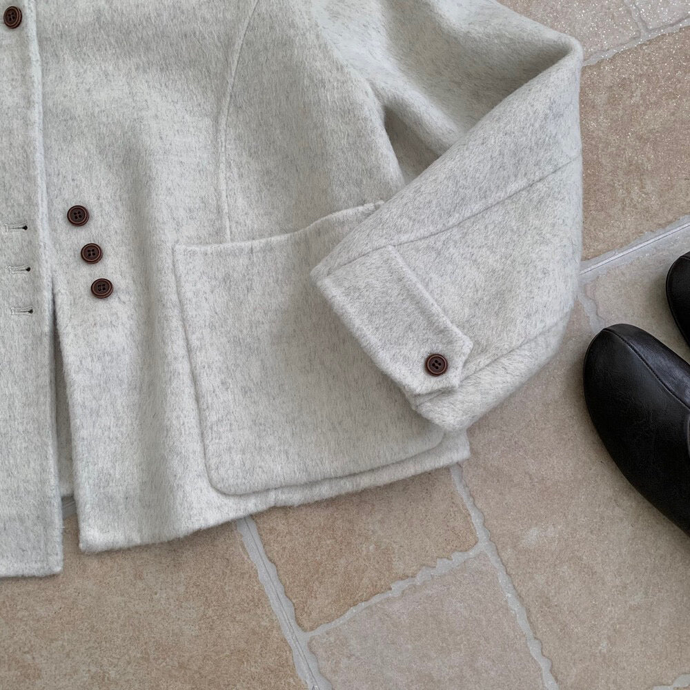 // 70%wool設計感鈕扣雙面手工外套