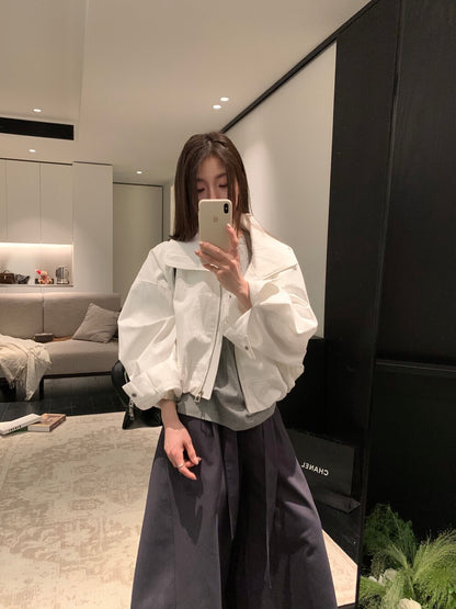 🫖 極簡風大翻領束腳短款外套