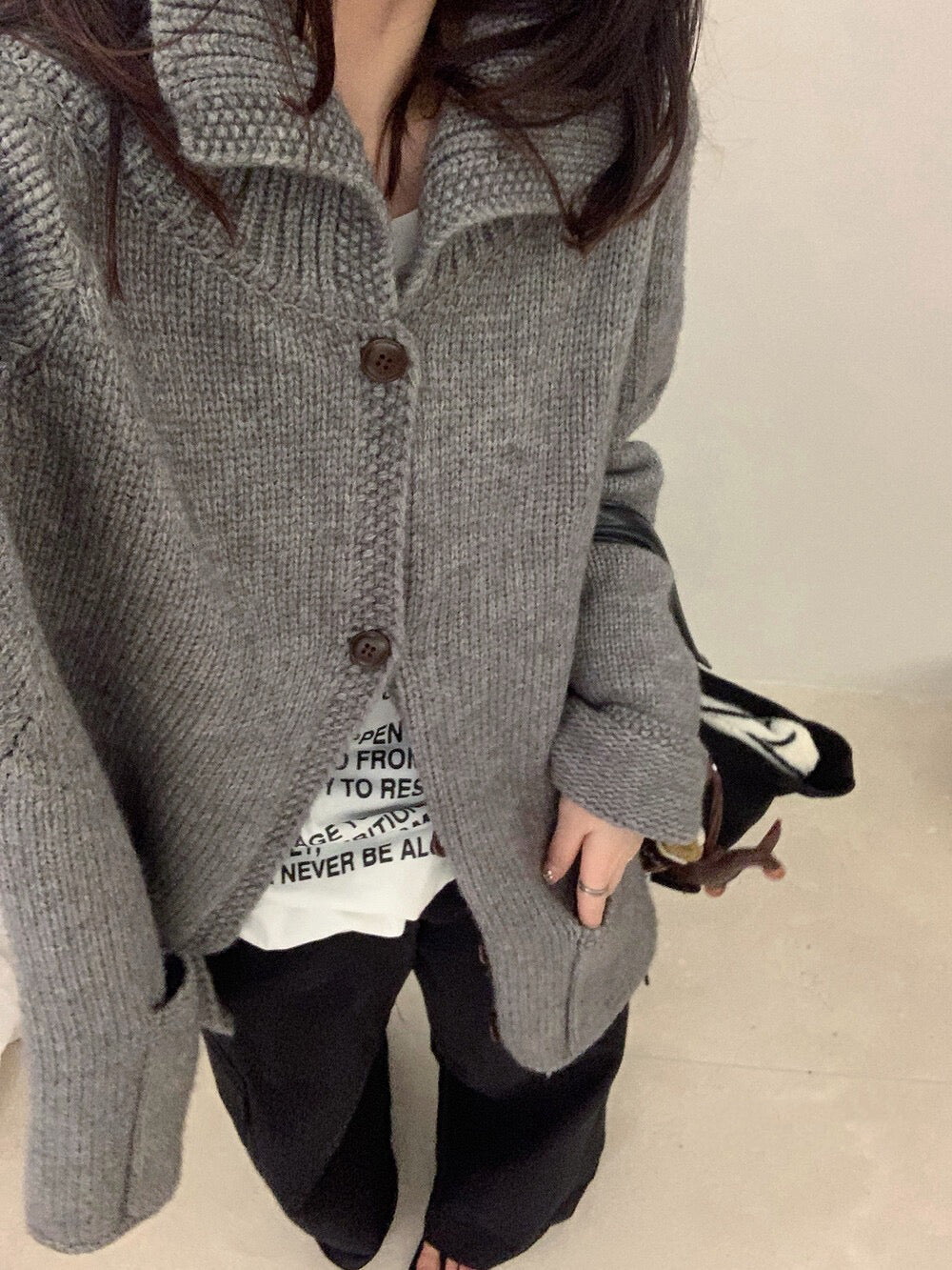 // 小半領口袋排扣中長CD