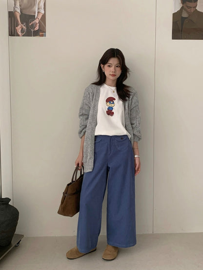 // 小口袋設計微闊腳燈芯絨褲