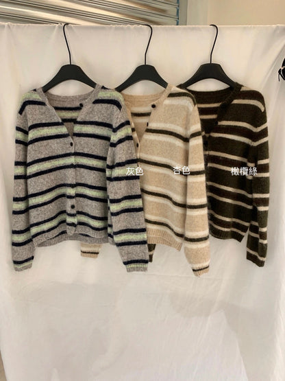 C79 / 軟糯感間條圓領針織外套(7%WOOL)
