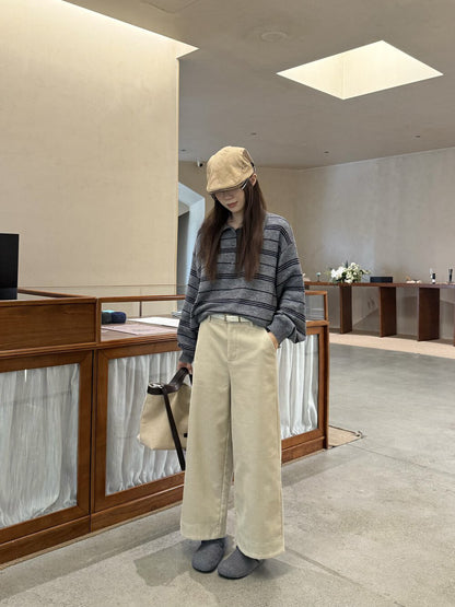 // 顯瘦版型燈芯絨直腳九分褲(連腰帶)