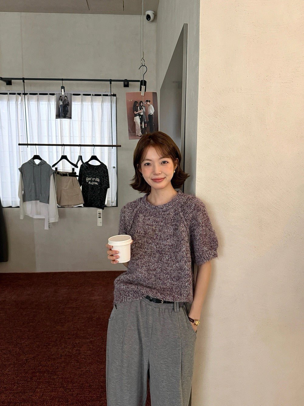 B204 / 軟糯混針感插肩短袖針織上衣