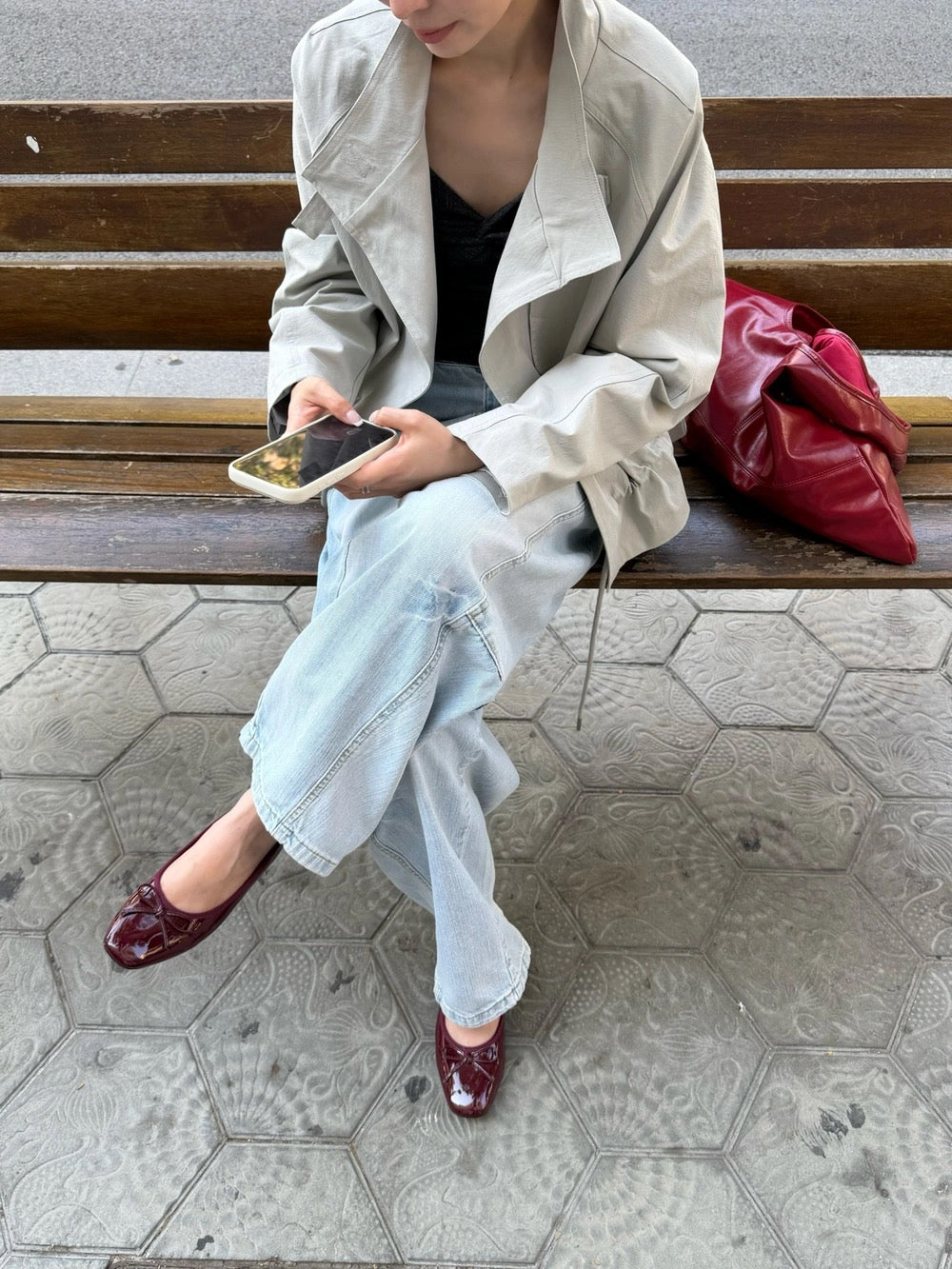 J07 / 立領廓型可束繩中短款trench coat