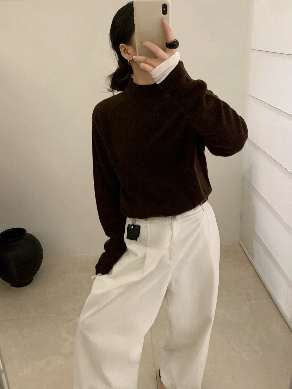 // 100%綿羊毛無縫一體小立領針織上衣