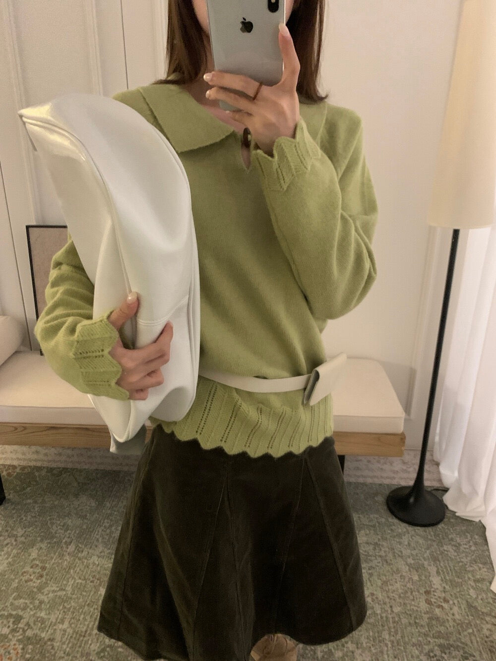 // 30%wool+30%raccoon鈎針衣擺一粒鈕翻領NT￼