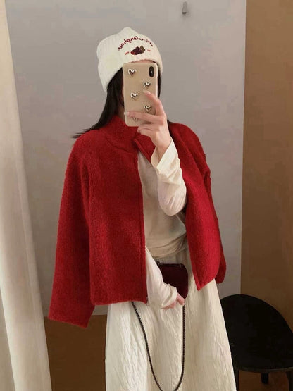 // 30%綿羊毛圈圈毛質感半領拉鍊CD