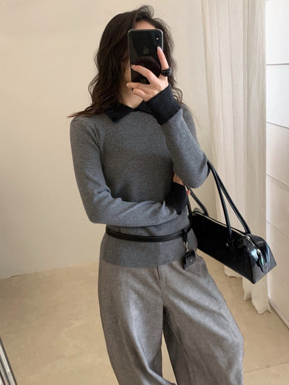 // 6%wool撞色翻領+反袖針織NT