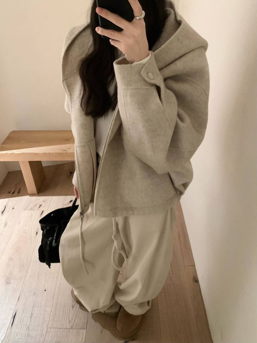 // 100%羊毛低飽和度色調連帽超帥版型手工外套