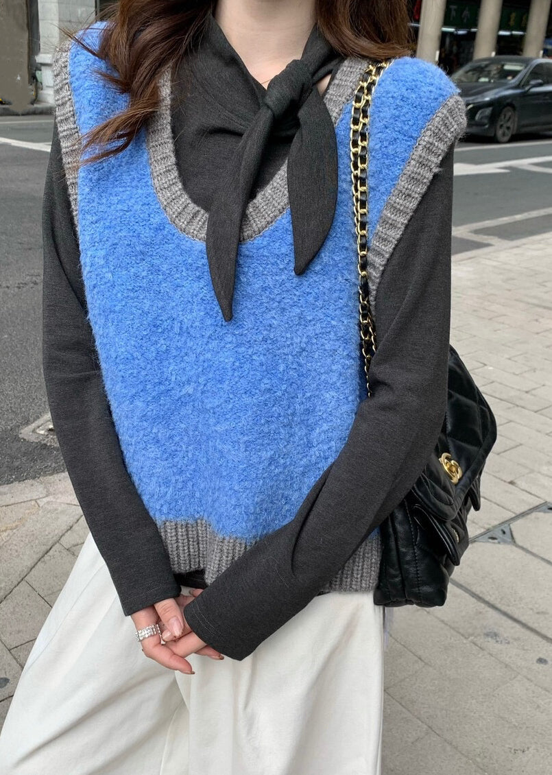 // 圈圈毛撞色邊針織背心