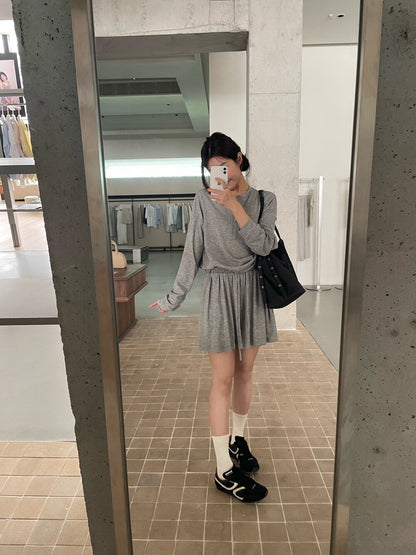 // 慵懶休閒風lyocell麻半拉鍊TEE+裙套裝